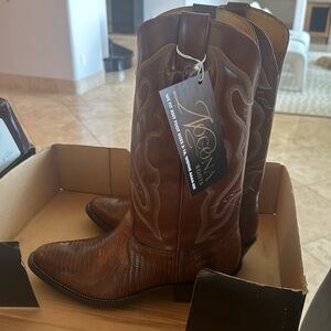 VINTAGE Nocona lizard medium brown boots Size 9 2E